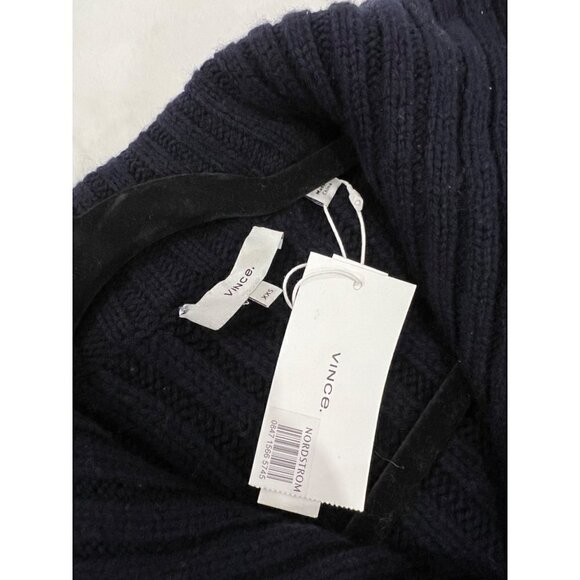 NWT Vince. Size XXS Rib Transfer Full Zip Wool/Cashmere Sweater Navy MSRP $475 - Picture 4 of 15